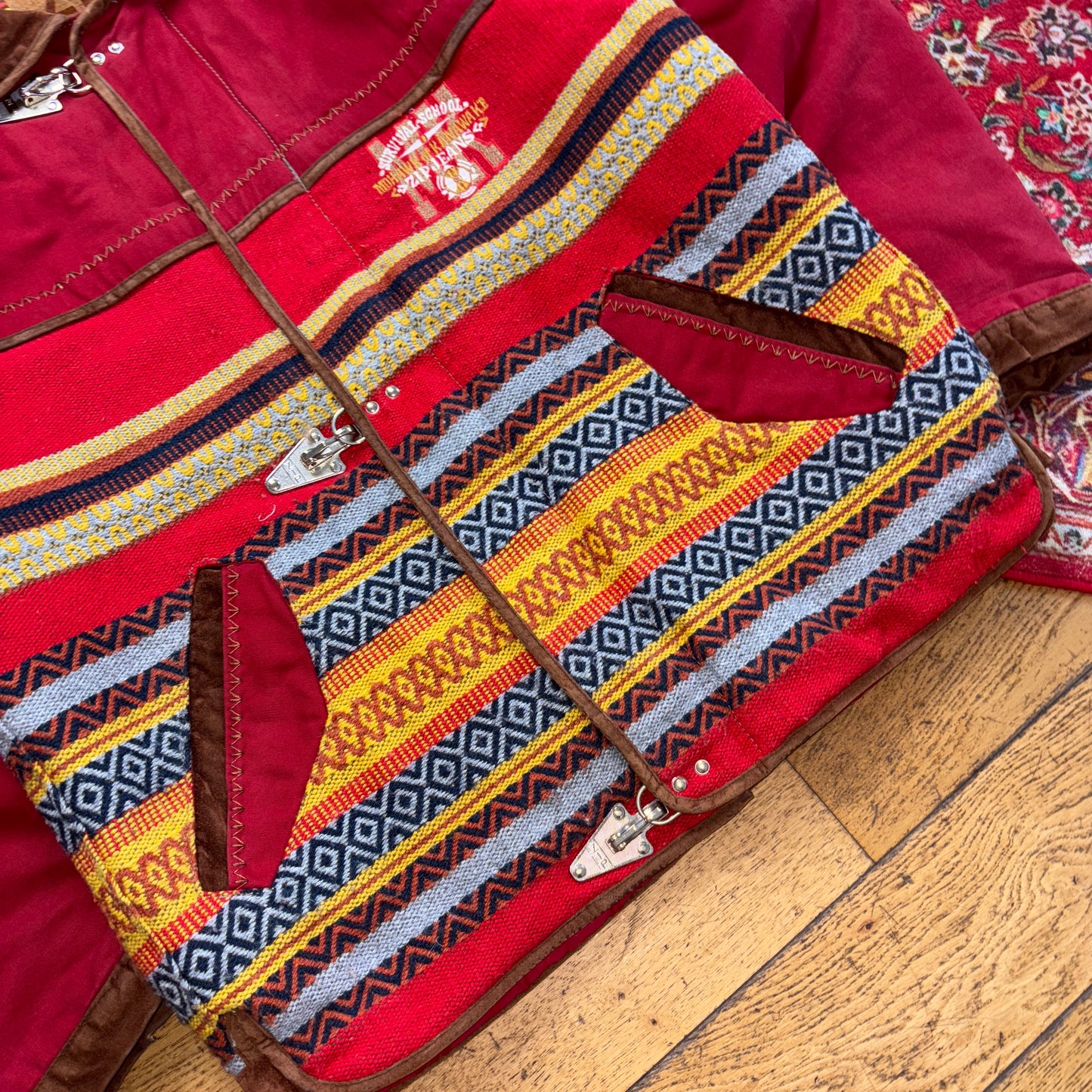 Vintage Zip Red Native American Fireman Clasp Quilted Jacket - XL