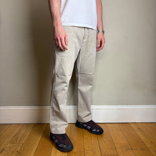 Vintage Carhartt Cream Light Brown Workwear Carpenter Baggy Trousers - 34S