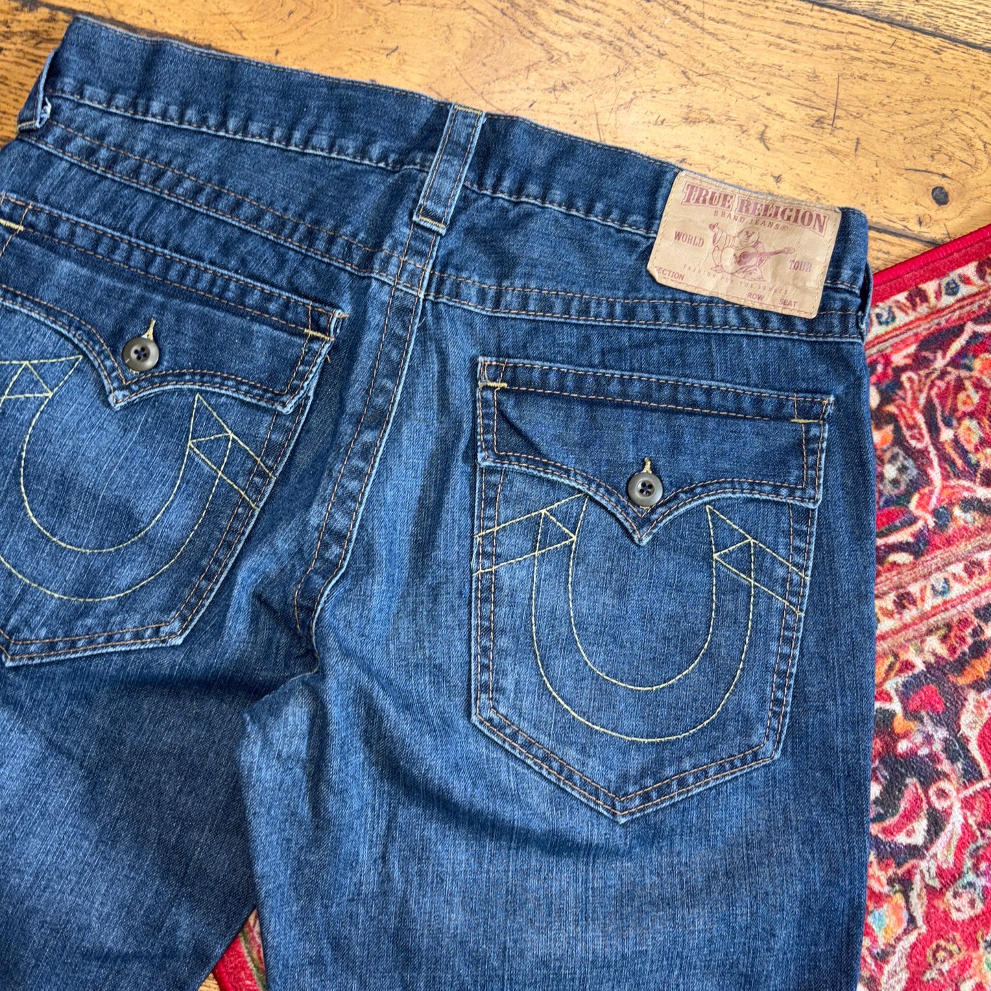 Vintage True Religion Blue Baggy Embroidered Y2K Shorts Jorts - 36