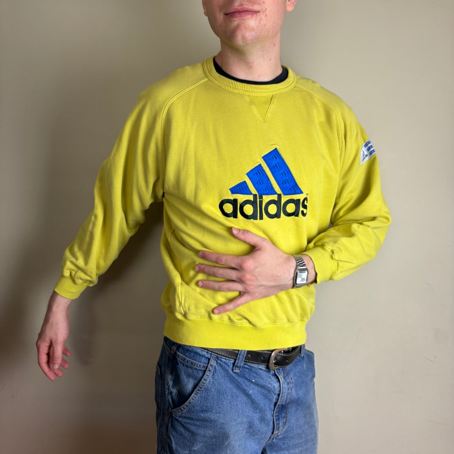 Vintage Adidas Yellow Embroidered 90s Sweatshirt - S