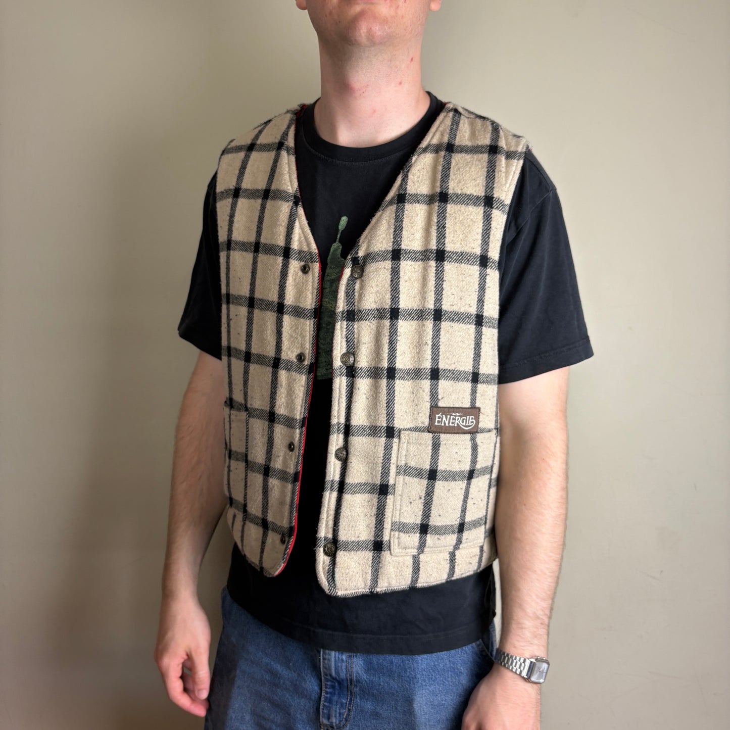 Vintage Energie Nova Check Gilet Vest Jacket - M