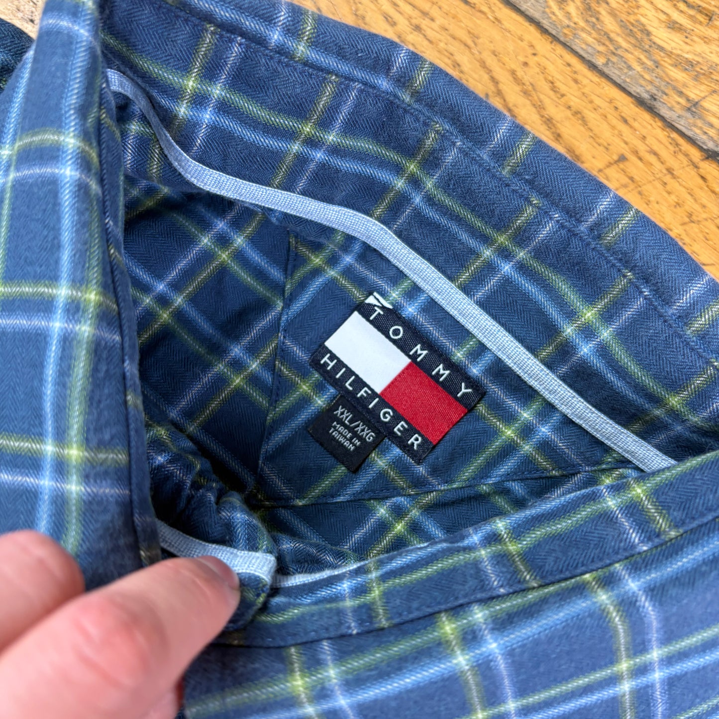 Vintage Tommy Hilfiger Blue Check Embroidered Shirt - 2XL