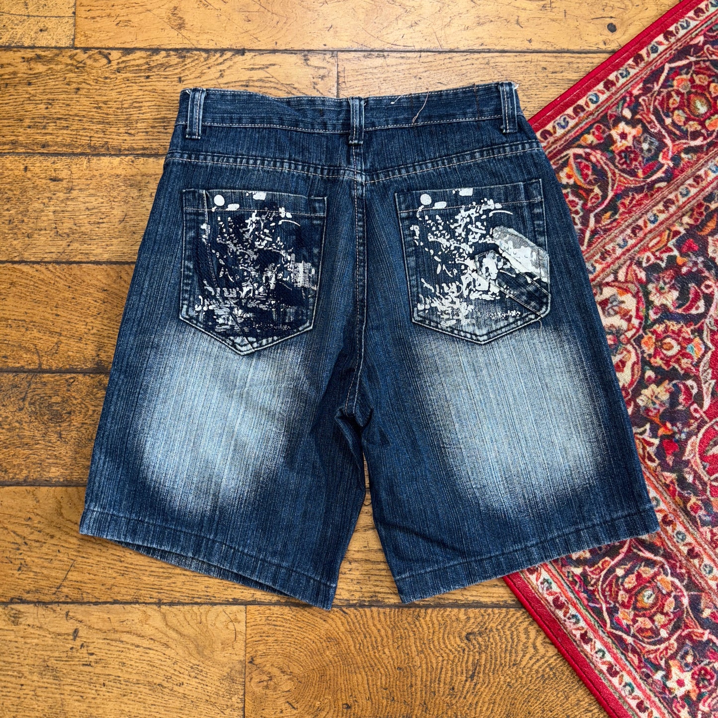 Vintage AZ Jeans Blue Embroidered Y2K Hip Hop Baggy Jeans Shorts Jorts - 32