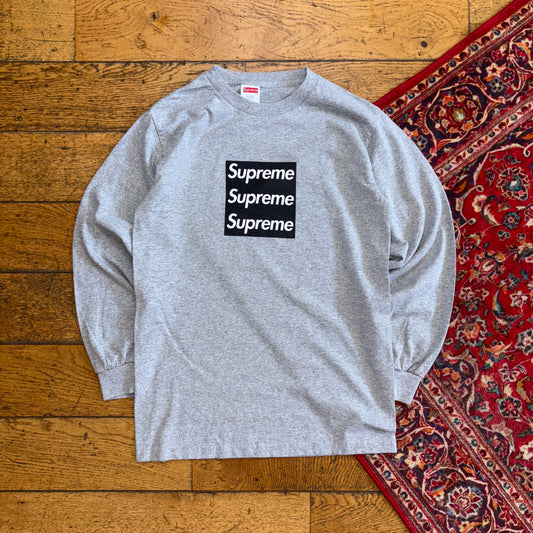 Vintage Supreme Grey Box Logo Long Sleeve Graphic T-Shirt - XS