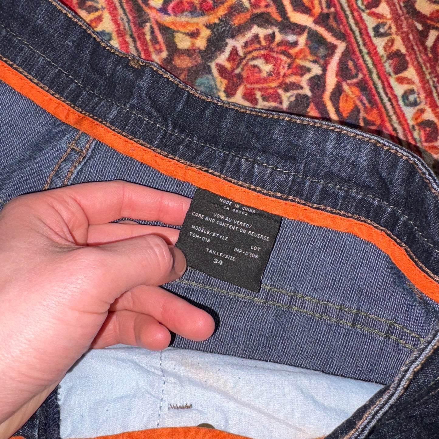 Vintage Navy Blue Embroidered Y2K Hip Hop Straight Jeans - 34L