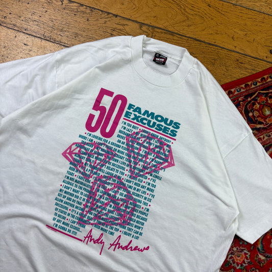 Vintage 90s White Funny Slogan Single Stitch Graphic T-Shirt - 2XL