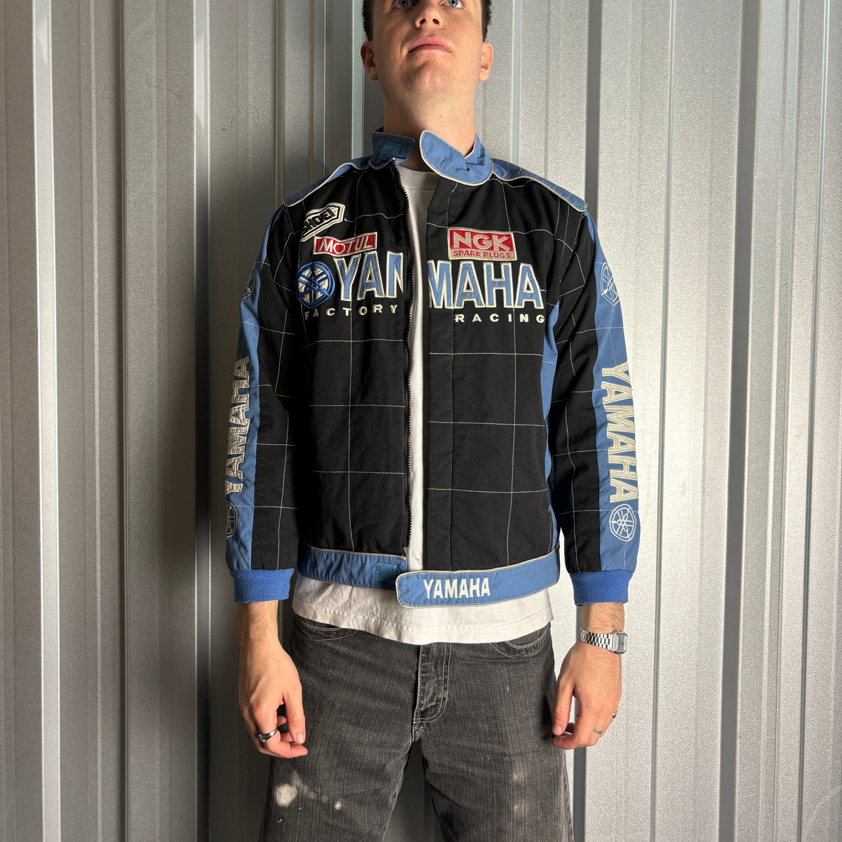 Vintage Yamaha Black Blue Embroidered Racing F1 Jacket - M