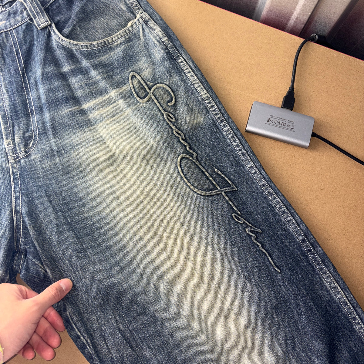 Sean John Blue Embroidered Japanese Denim Hip Hop Y2K Baggy Jeans - 32L