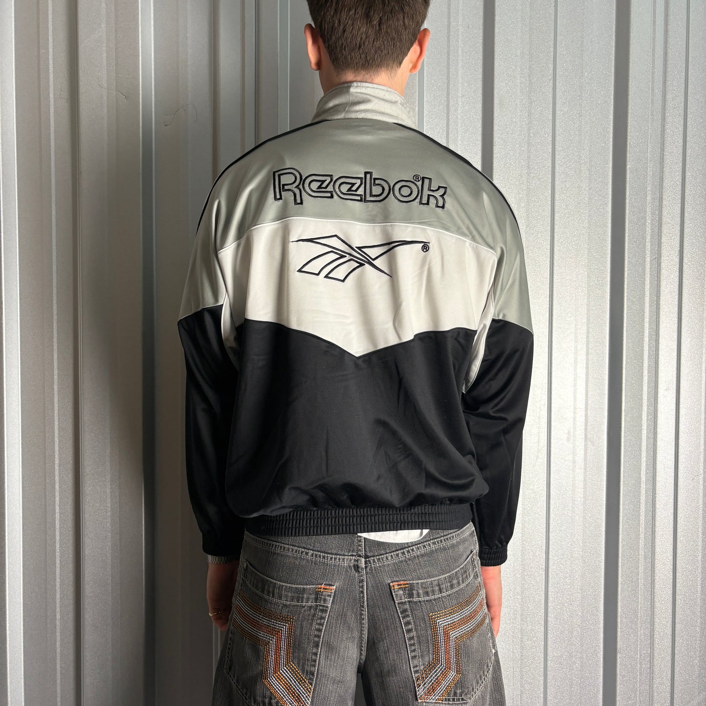 Vintage Reebok 00s Y2K Grey Black Tracksuit Track Jacket - S