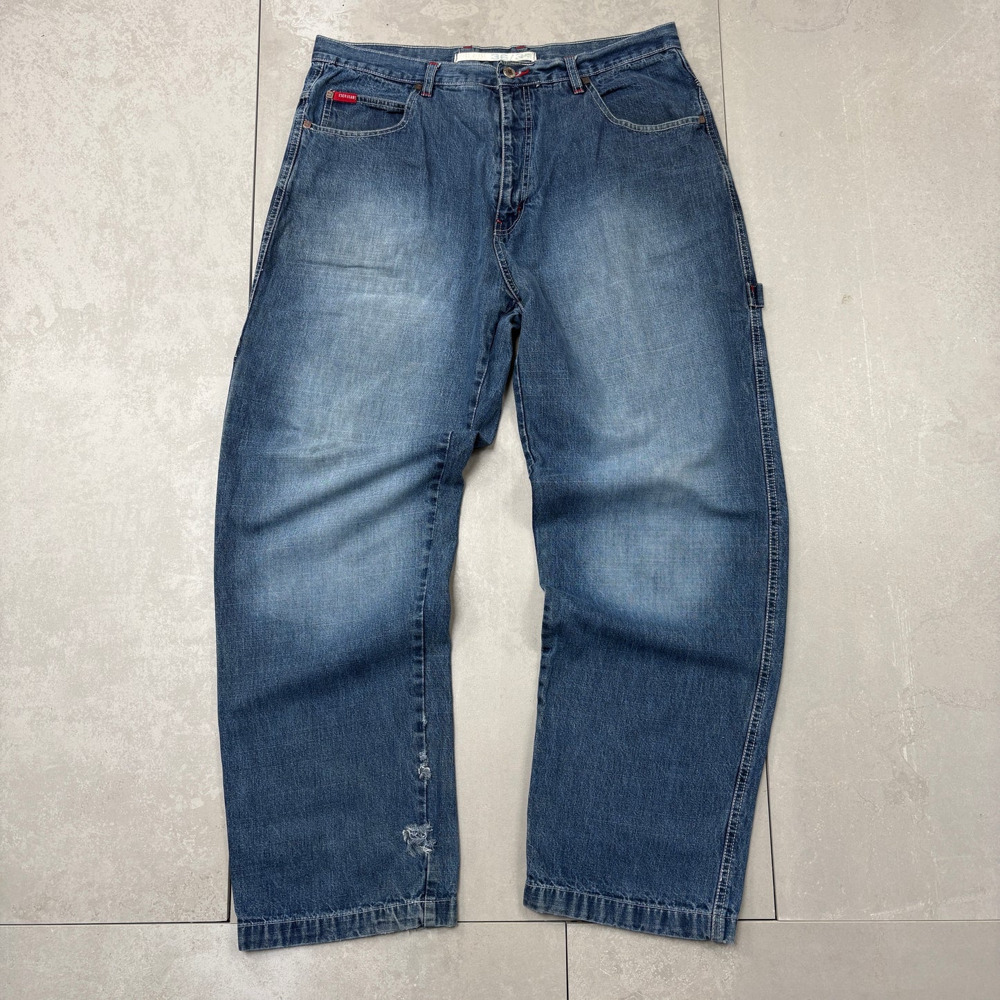 Vintage Exco Embroidered Hip Hop Baggy Blue Jeans - 36