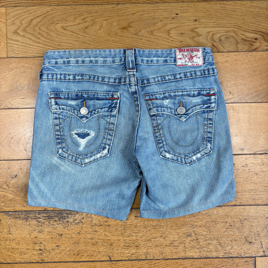 Vintage True Religion Blue Embroidered Y2K Shorts Jorts - 32