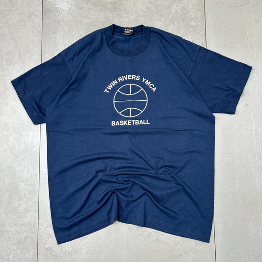 Vintage 90s Basketball Single Stitch Graphic Navy T-Shirt - XL
