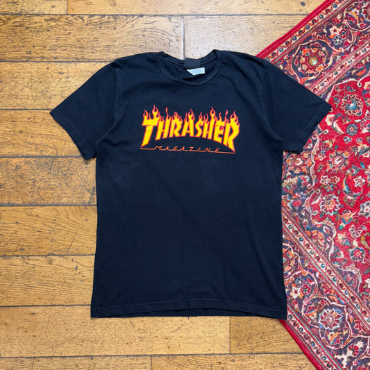 Vintage Thrasher Black Skate Flames Graphic T-Shirt - S