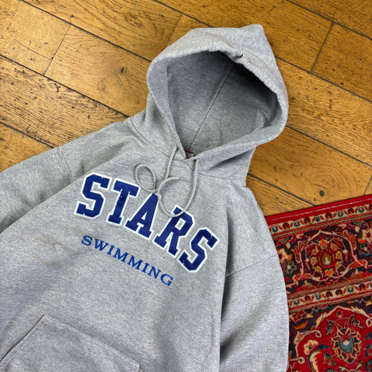 Vintage Champion Grey Boxy USA College Hoodie Embroidered Sweatshirt - M