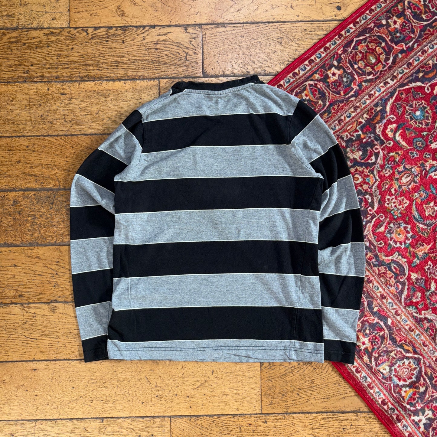 Vintage Dickies Grey Black Long Sleeve Stripe Embroidered T-Shirt - XS
