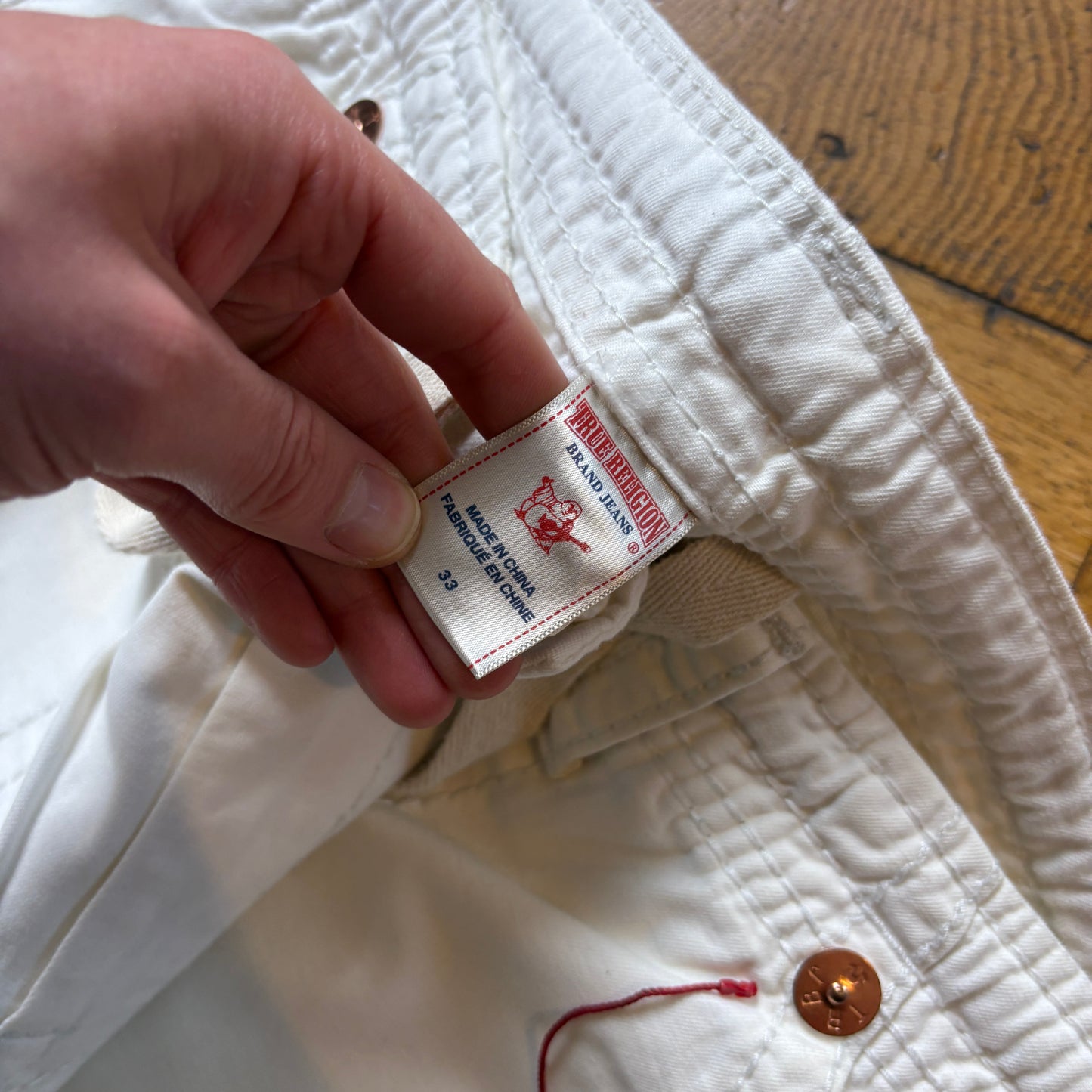 Vintage True Religion White Cargo Embroidered Y2K Hip Hop Baggy Jeans - 36