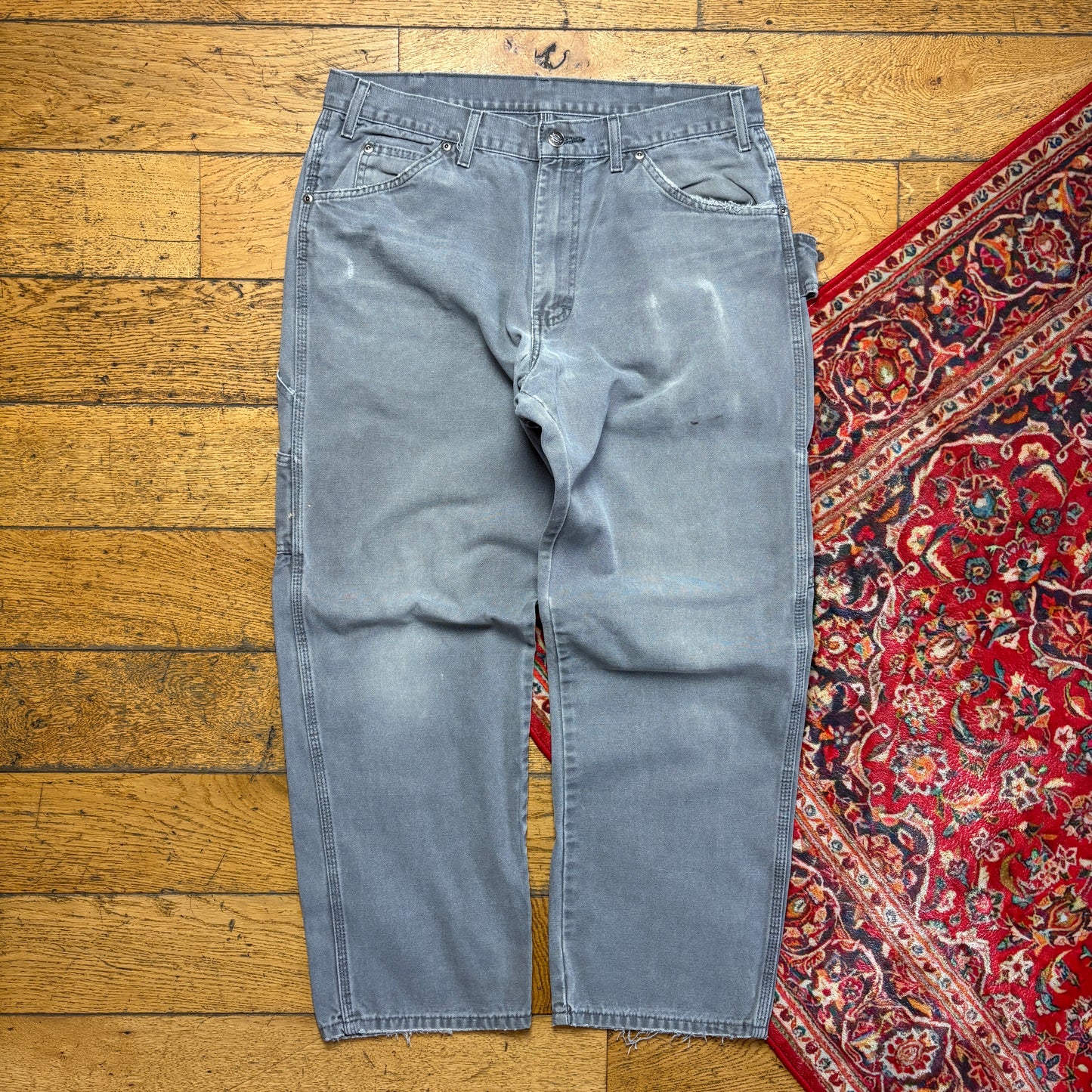 Vintage Dickies Workwear Carpenter Grey Baggy Trousers - 34S