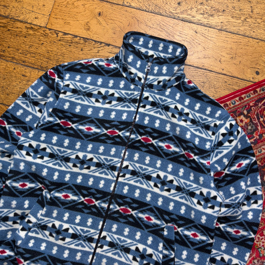 Vintage Navy Crazy Pattern Fleece Sweatshirt - L