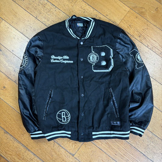 Vintage NBA Brooklyn Nets Leather Varsity Black Jacket - L
