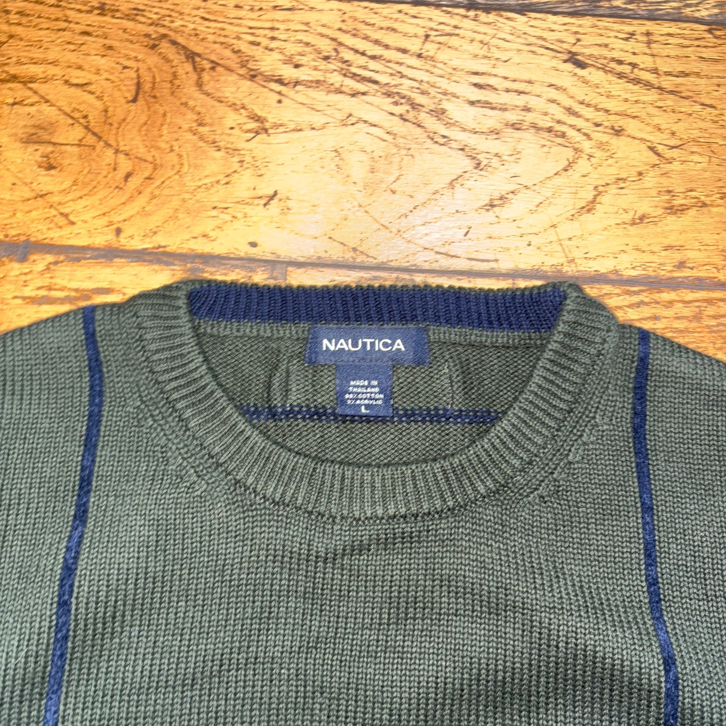 Vintage Nautica Green Embroidered Knit Jumper - XL