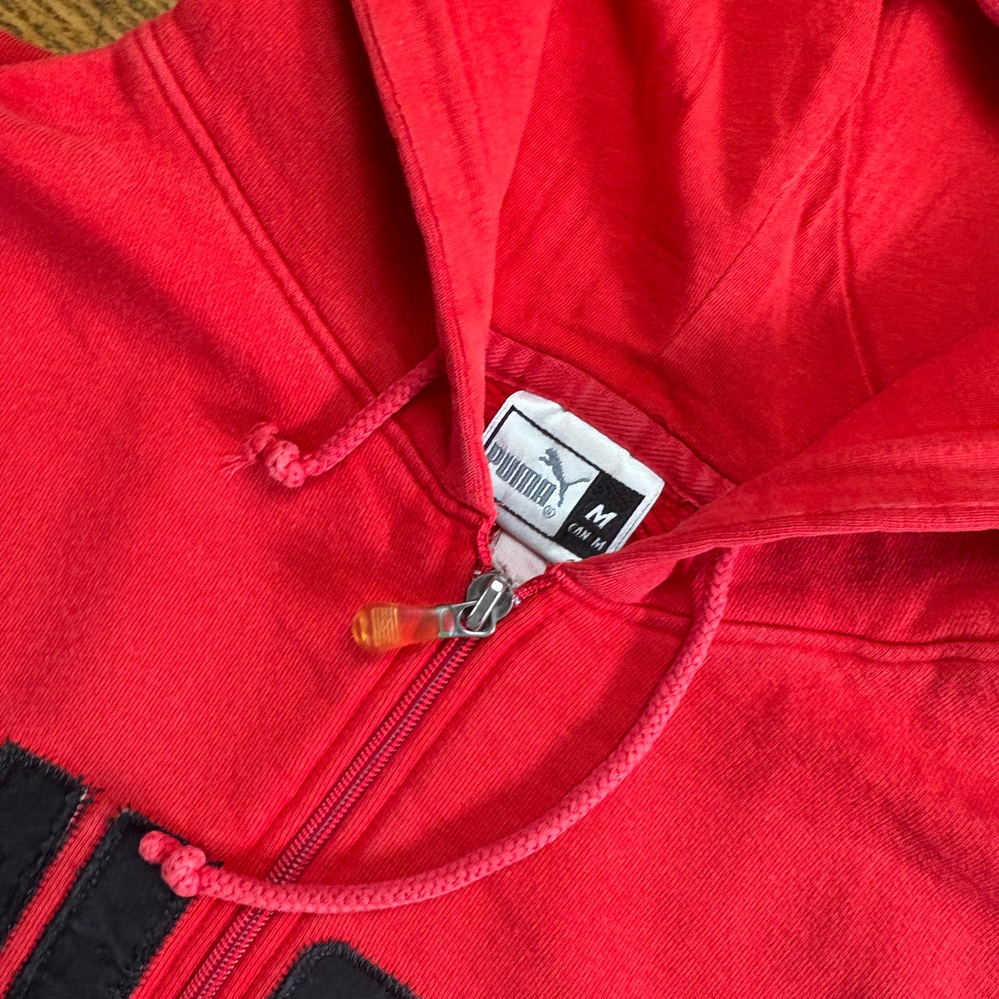 Vintage Puma Red Zip Boxy Hoodie Embroidered Sweatshirt - M