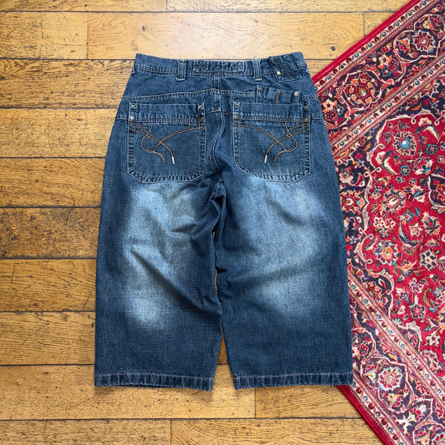 Vintage Embroidered Y2K Blue Hip Hop Baggy Shorts Jorts - 34