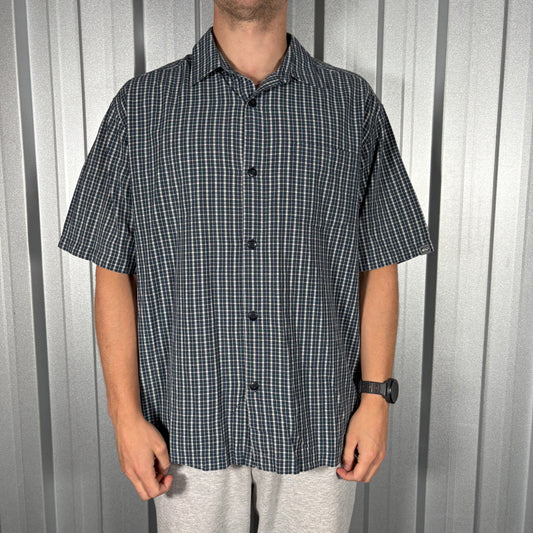 Quiksilver NAvy Blue Check Plaid Short Sleeve Shirt - L