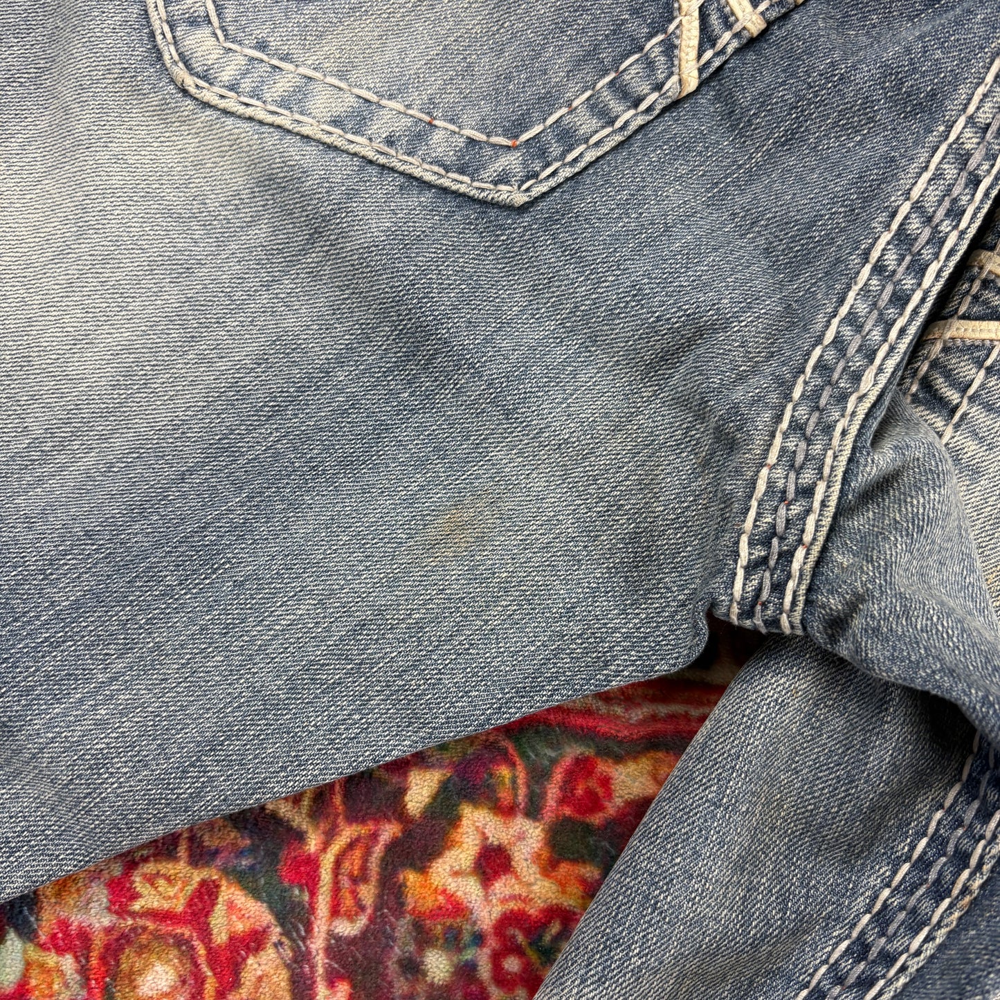 Vintage Rock Revival Blue Embroidered Y2K Hip Hop Straight Jeans - 36