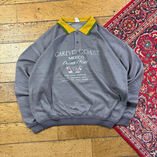 Vintage 90s Grey Graphic Rugby Sweatshirt - XL