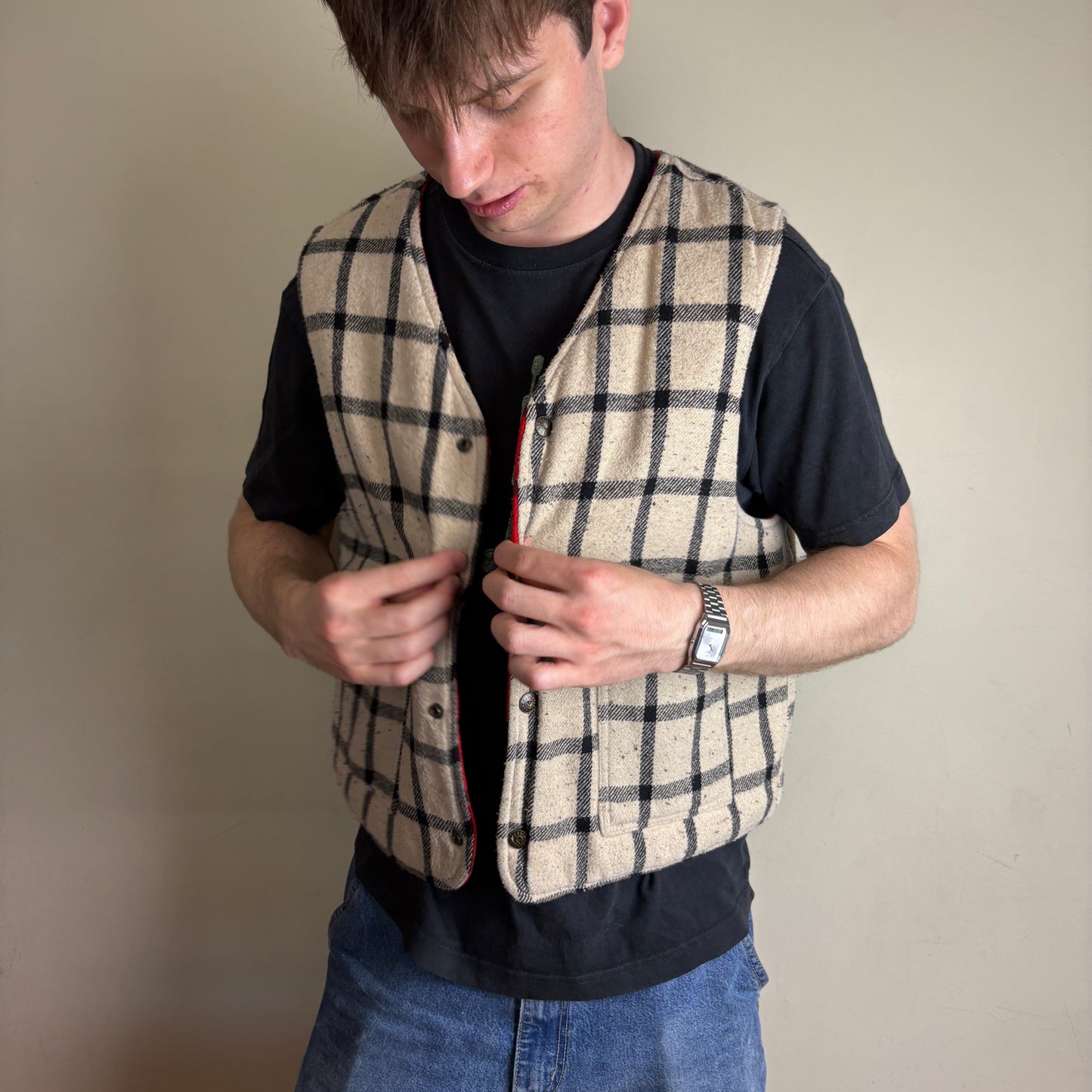 Vintage Energie Nova Check Gilet Vest Jacket - M