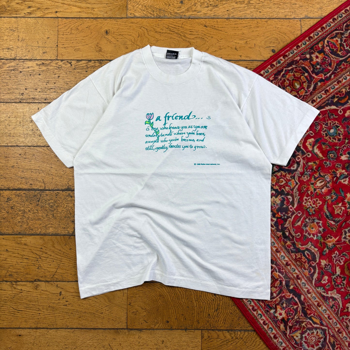 Vintage 1989 Friends White Funny Single Stitch Graphic T-Shirt - M