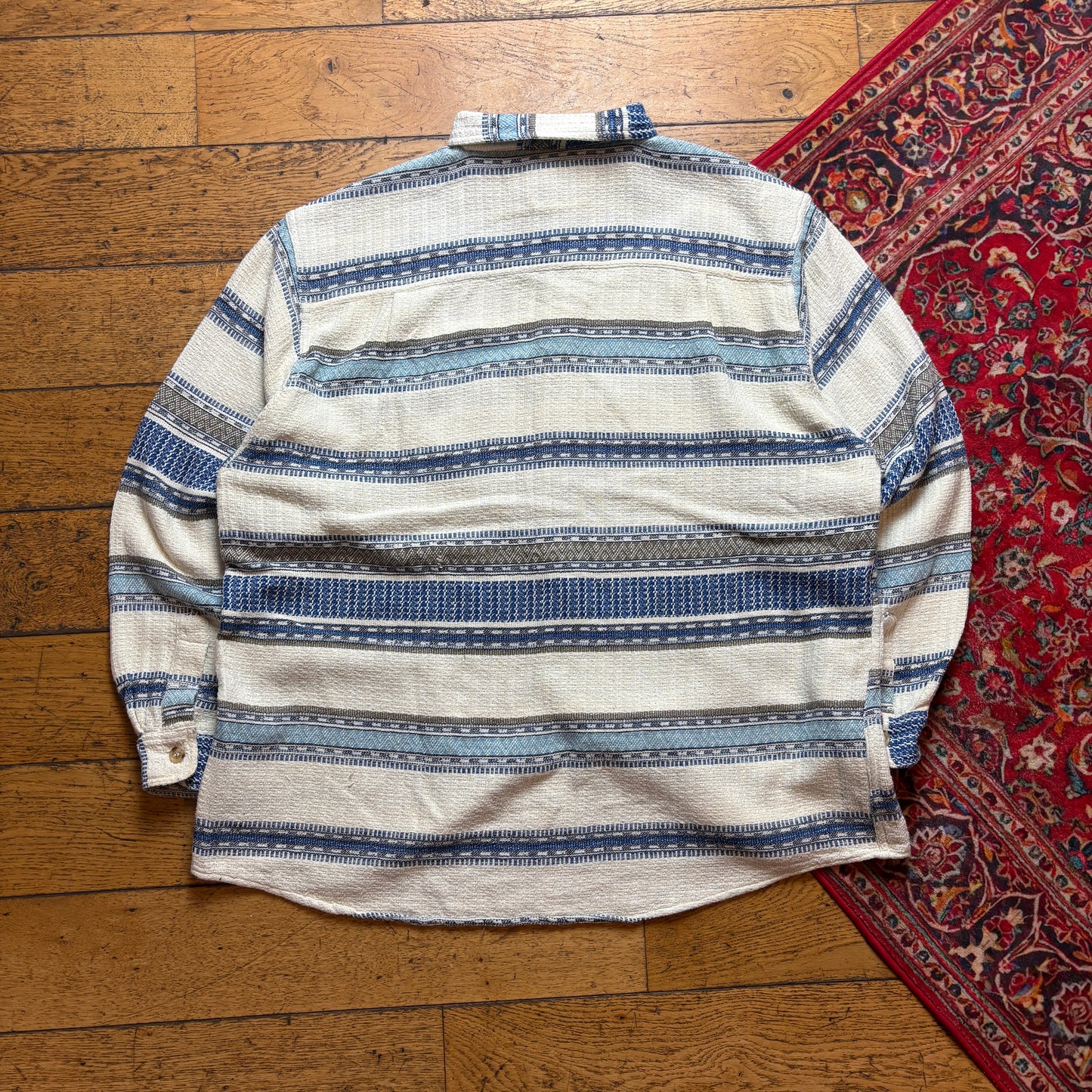 Vintage Cream Blue Funky Pattern Shirt - 2XL