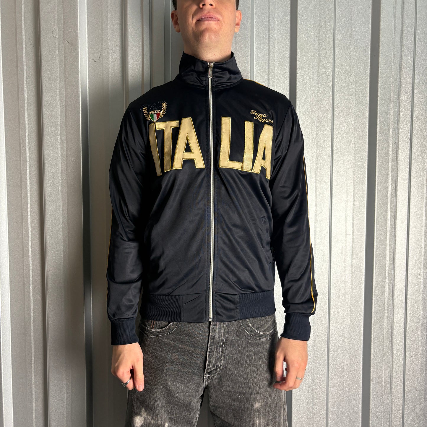 Vintage Italy Italia Black Gold Y2K 00s Tracksuit Track Jacket - S