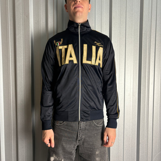 Vintage Italy Italia Black Gold Y2K 00s Tracksuit Track Jacket - S