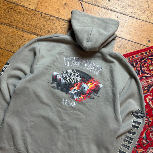 Vintage Harley Davidson Green Hoodie Sweatshirt - M
