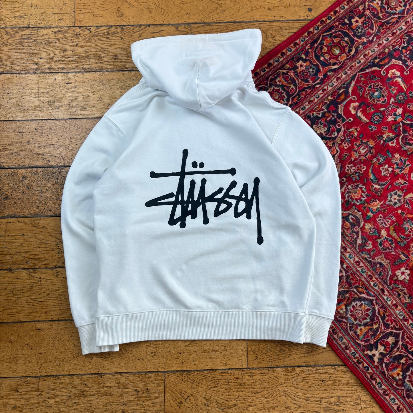 Vintage Stussy White Skate Hoodie Sweatshirt - S