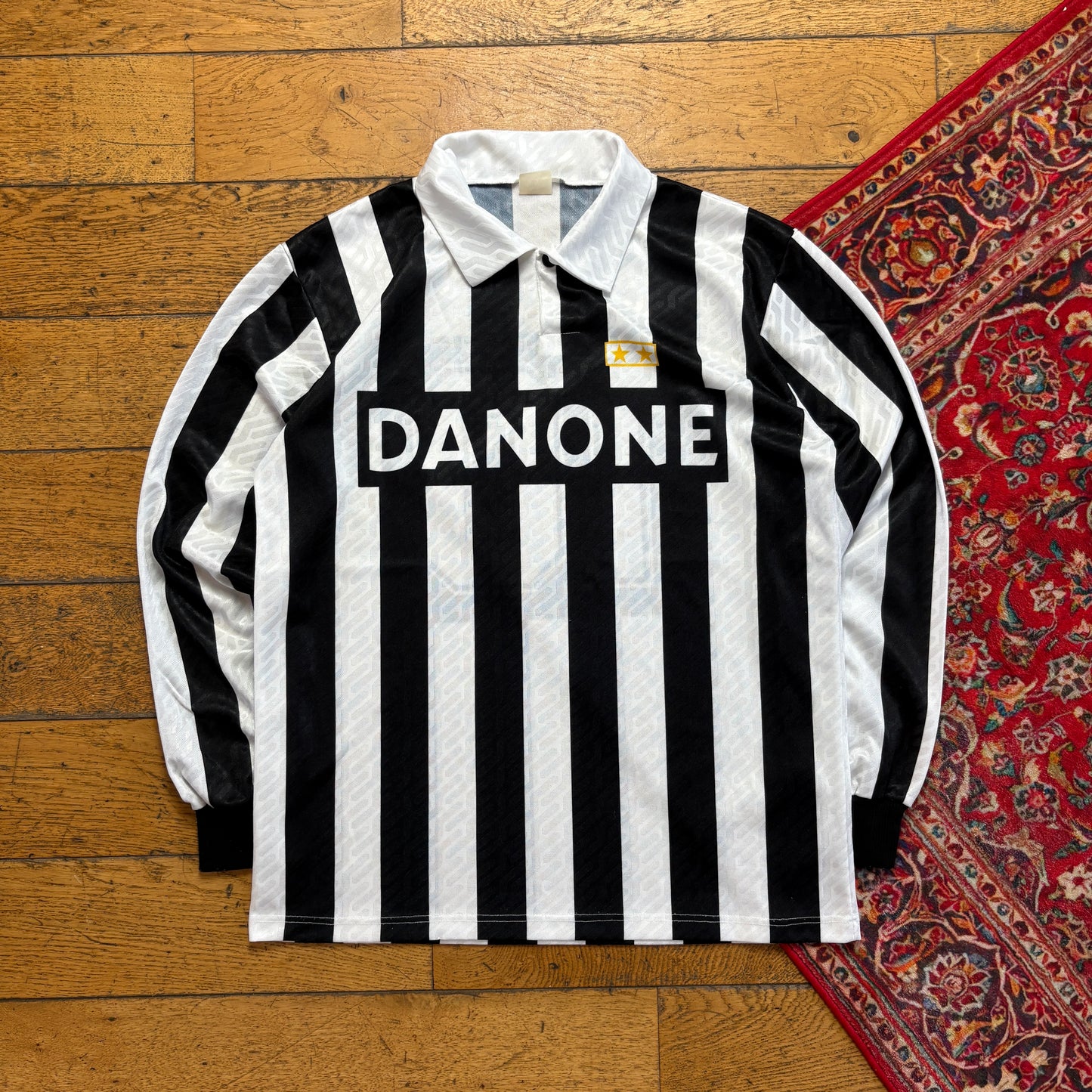 Vintage Black White Stripe Football Long Sleeve T-Shirt - M