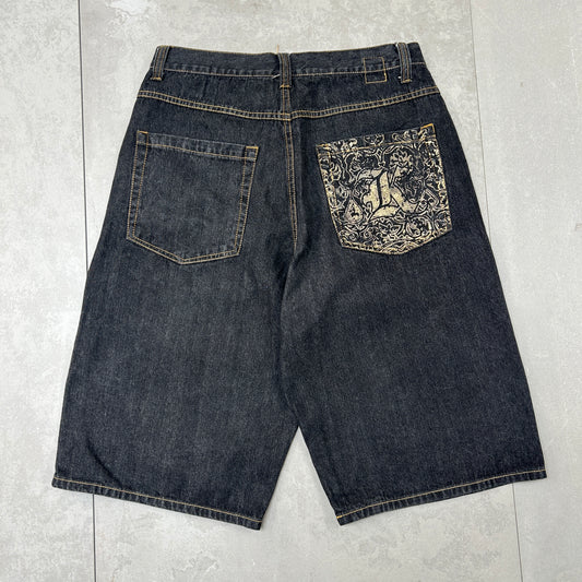 Vintage Karl Kani Hip Hop Baggy Black Shorts Jorts - 33