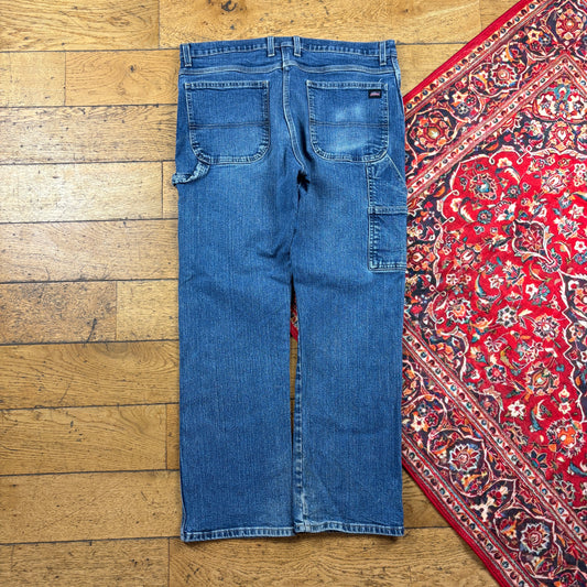 Vintage Dickies Workwear Carpenter Baggy Blue Trousers - 36