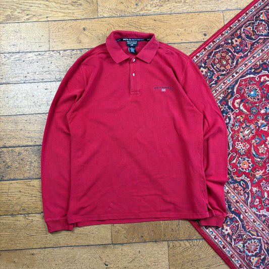 Vintage Ralph Lauren Polo Jeans Co Embroidered Red Polo Rugby Shirt - S