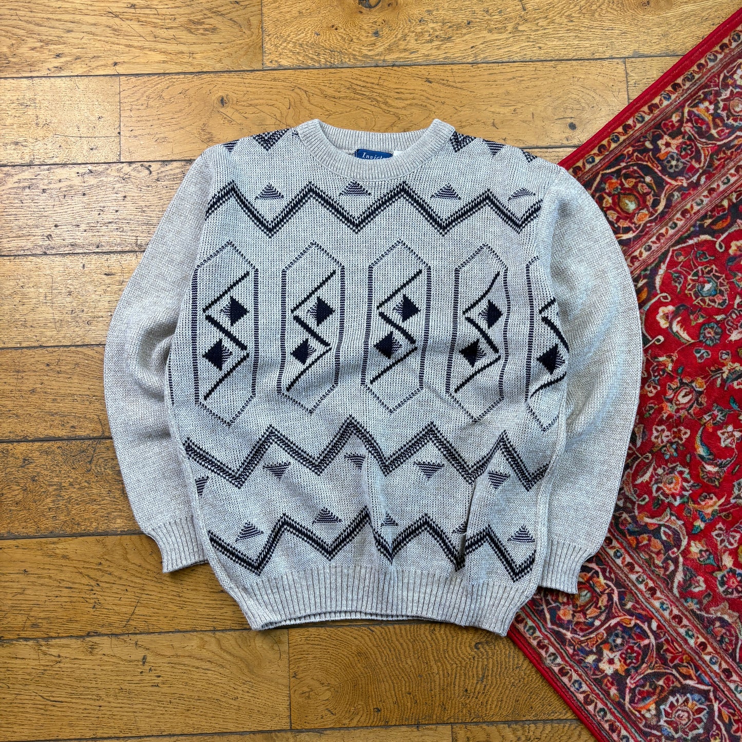 Vintage Grey Pattern Italian Knit Jumper - M