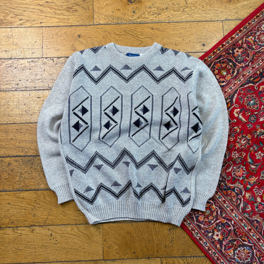 Vintage Grey Pattern Italian Knit Jumper - M