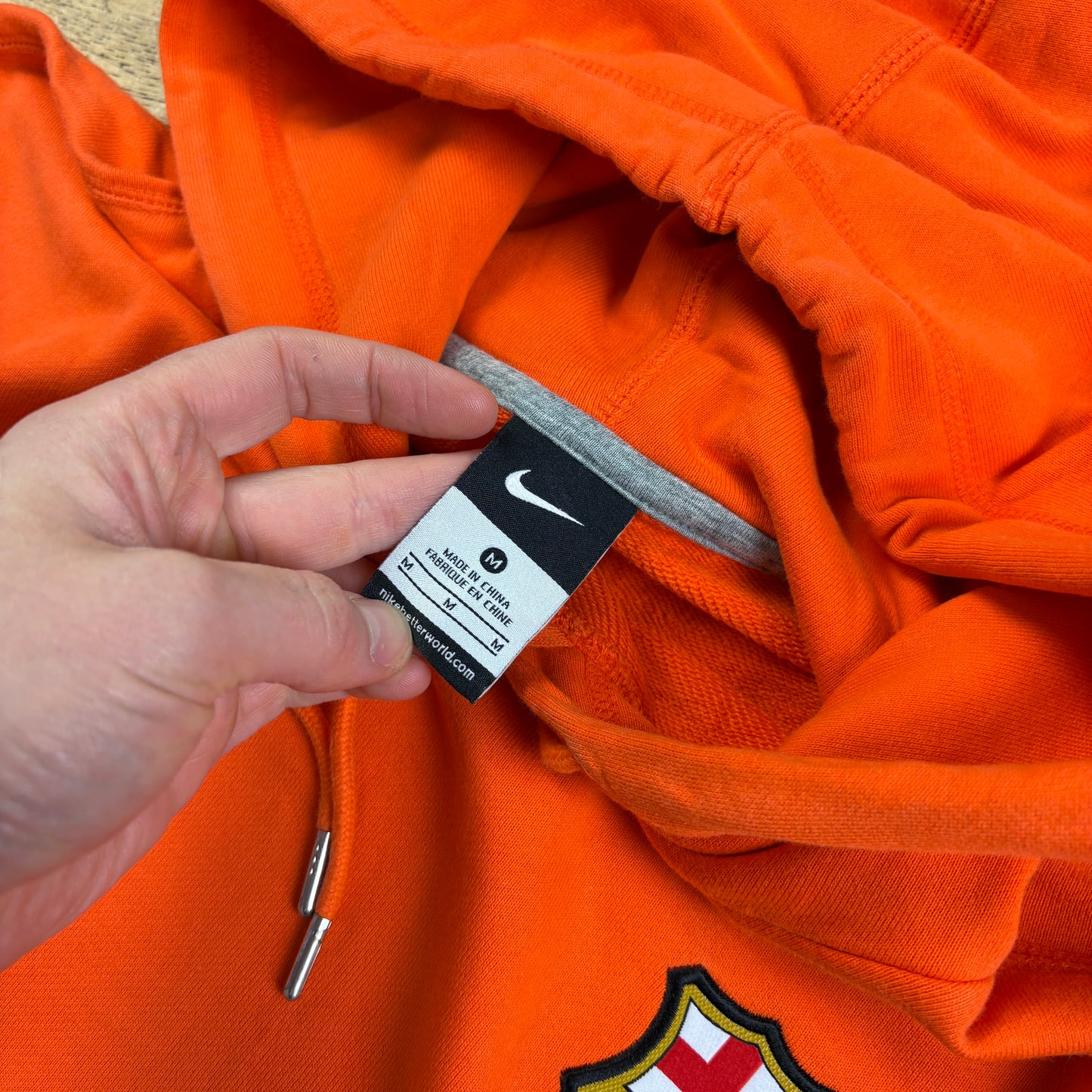 Vintage Nike Barcelona Football Orange Hoodie Embroidered Sweatshirt - M