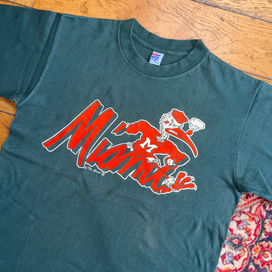 Vintage 90s Miami Hurricanes Single Stitch NFL Green Graphic T-Shirt - S