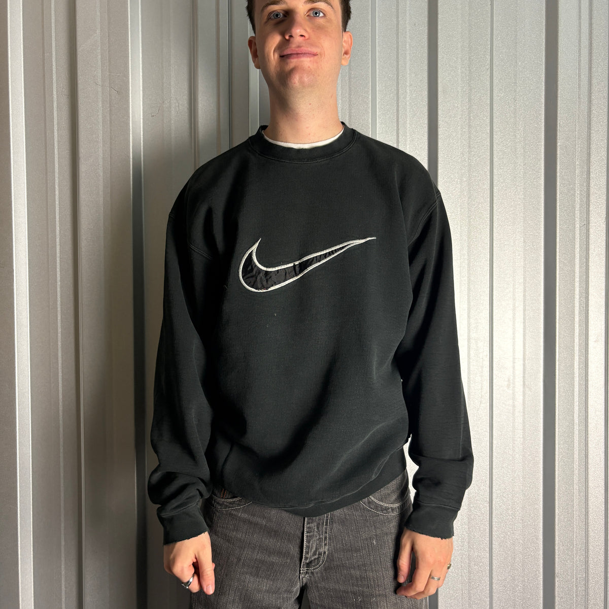 Vintage 90s Nike Black Swoosh Embroidered Sweatshirt - XL
