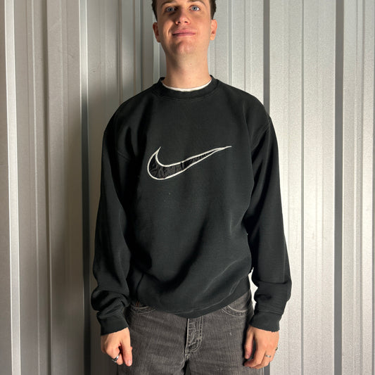 Vintage 90s Nike Black Swoosh Embroidered Sweatshirt - XL