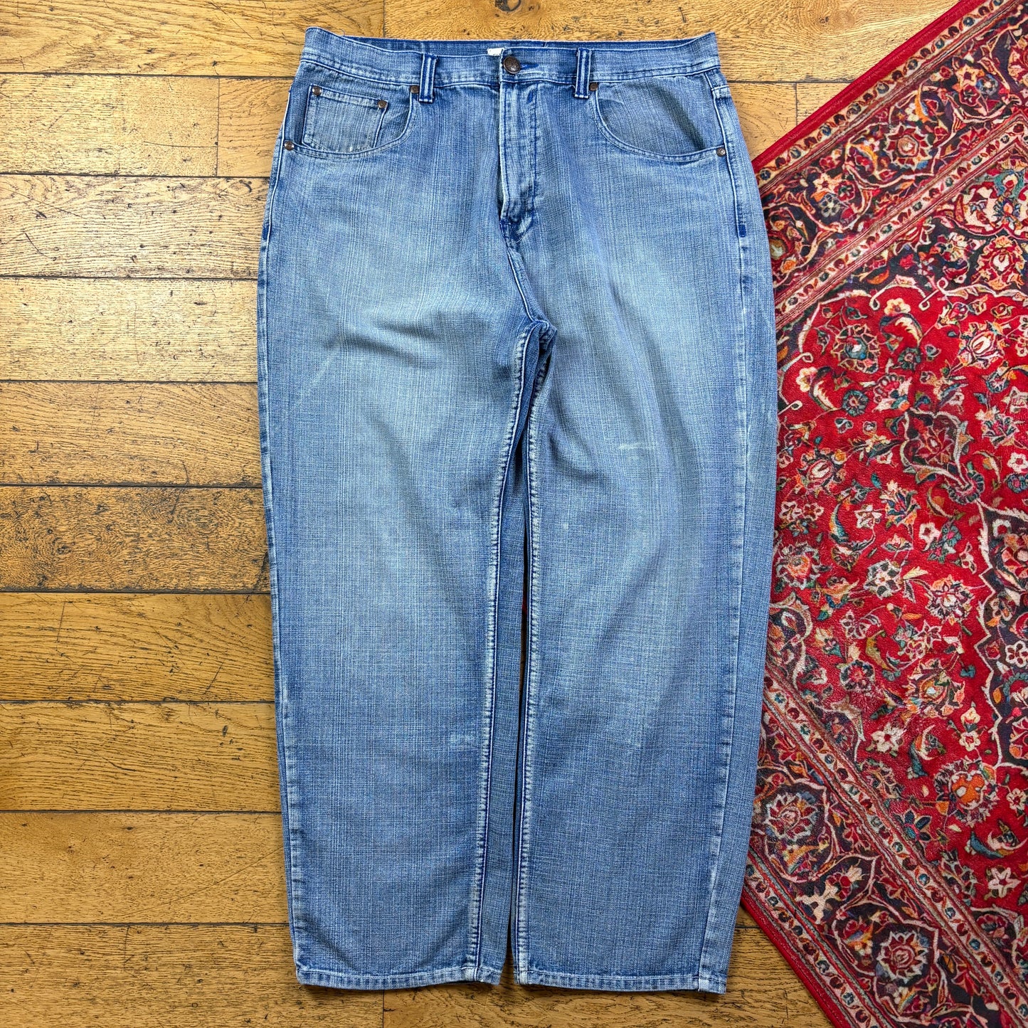 Vintage Blue Embroidered Y2K Hip Hop Baggy Jeans - 40