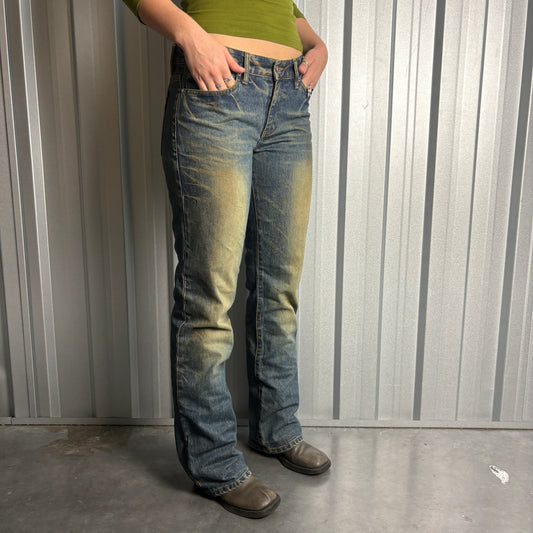 Embroidered Bootcut Blue Grunge Japanese Denim Hip Hop Y2K Baggy Jeans - 32L