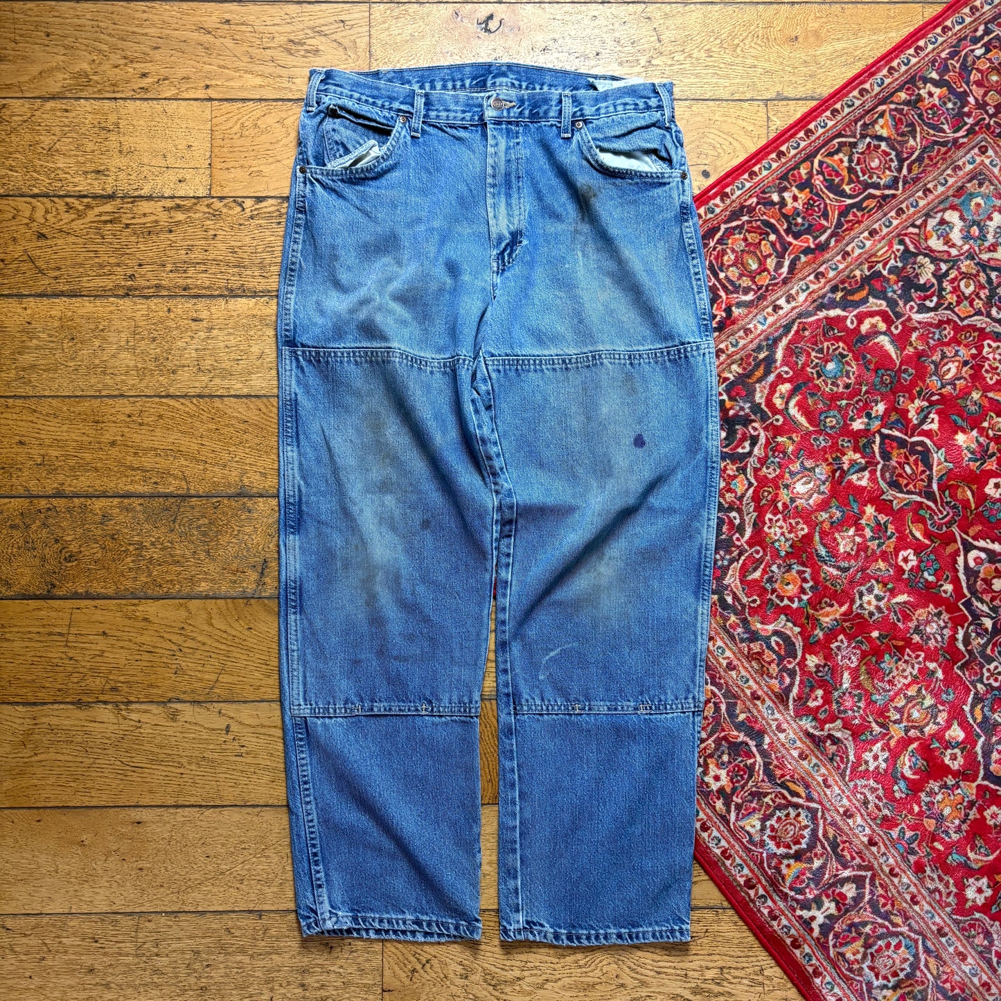 Vintage Dickies Double Knee Workwear Carpenter Baggy Blue Jeans - 38R