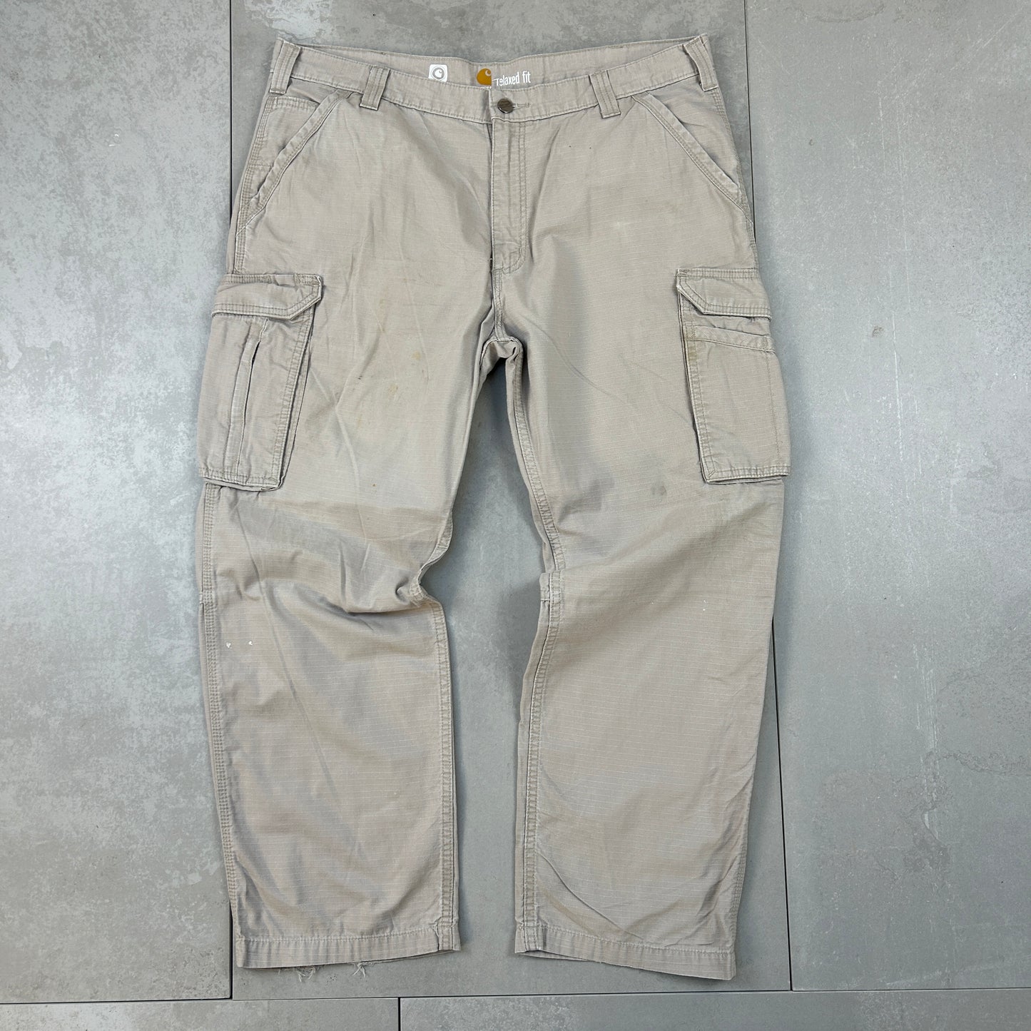 Vintage Carhartt Workwear Carpenter Cargo Cream Tan Baggy Trousers - 40